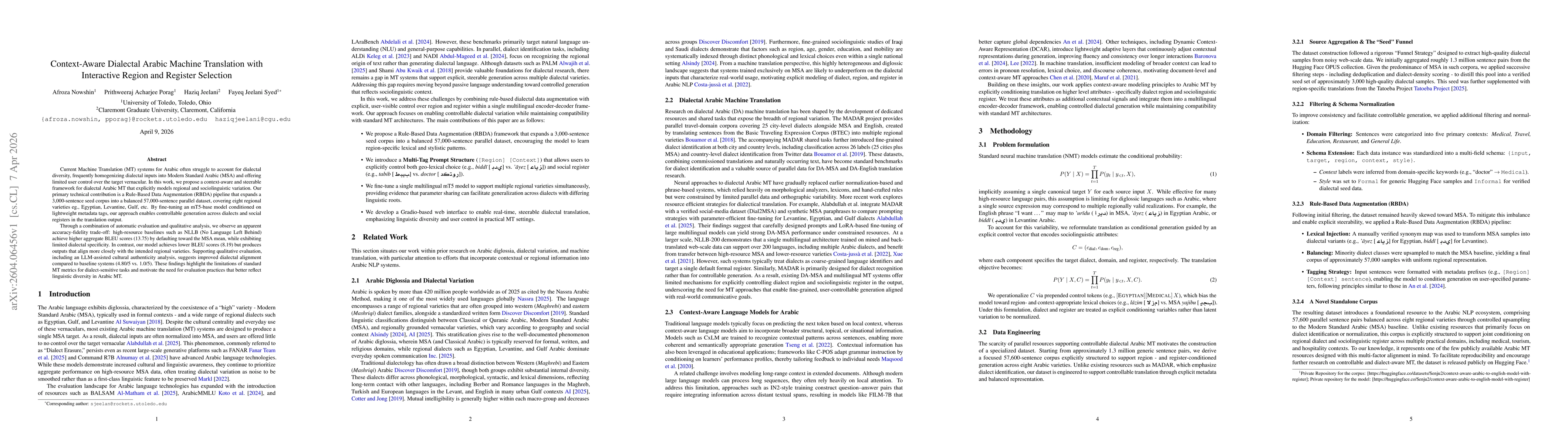 Thumbnail for Context-Aware Dialectal Arabic Machine Translation with Interactive Region and Register Selection