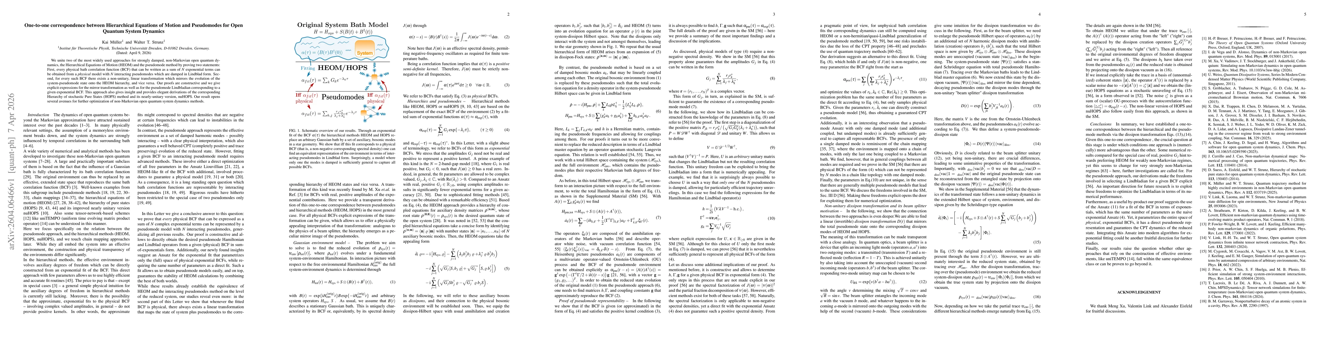 Thumbnail for One-to-one correspondence between Hierarchical Equations of Motion and Pseudomodes for Open Quantum System Dynamics