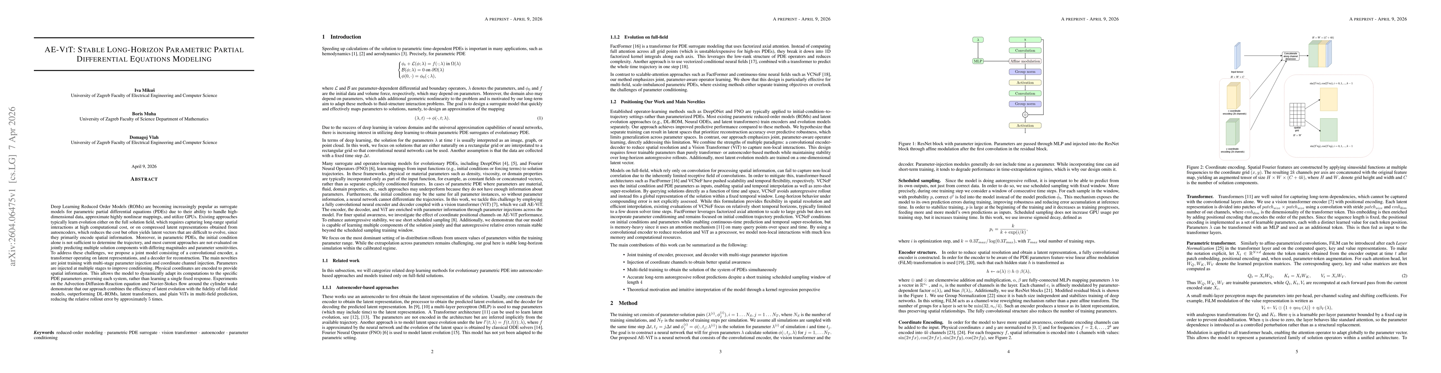 Thumbnail for AE-ViT: Stable Long-Horizon Parametric Partial Differential Equations Modeling