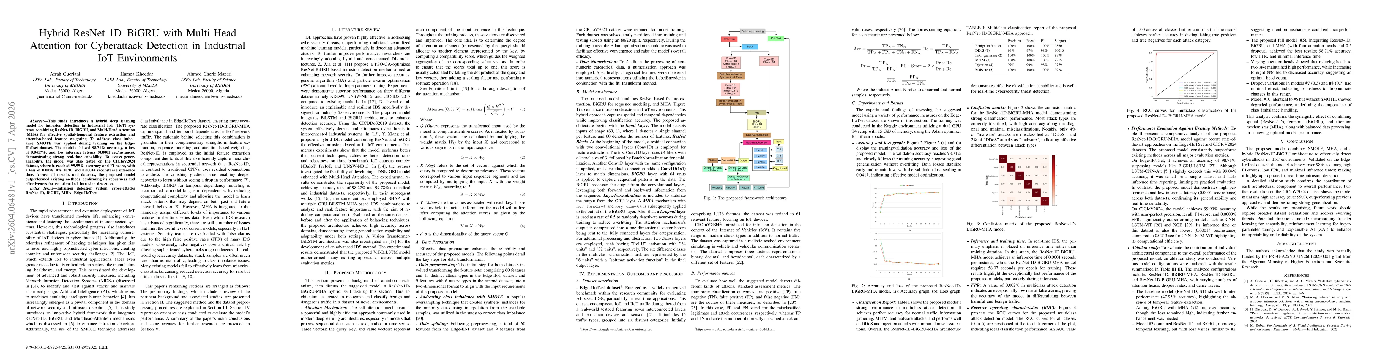 Thumbnail for Hybrid ResNet-1D-BiGRU with Multi-Head Attention for Cyberattack Detection in Industrial IoT Environments