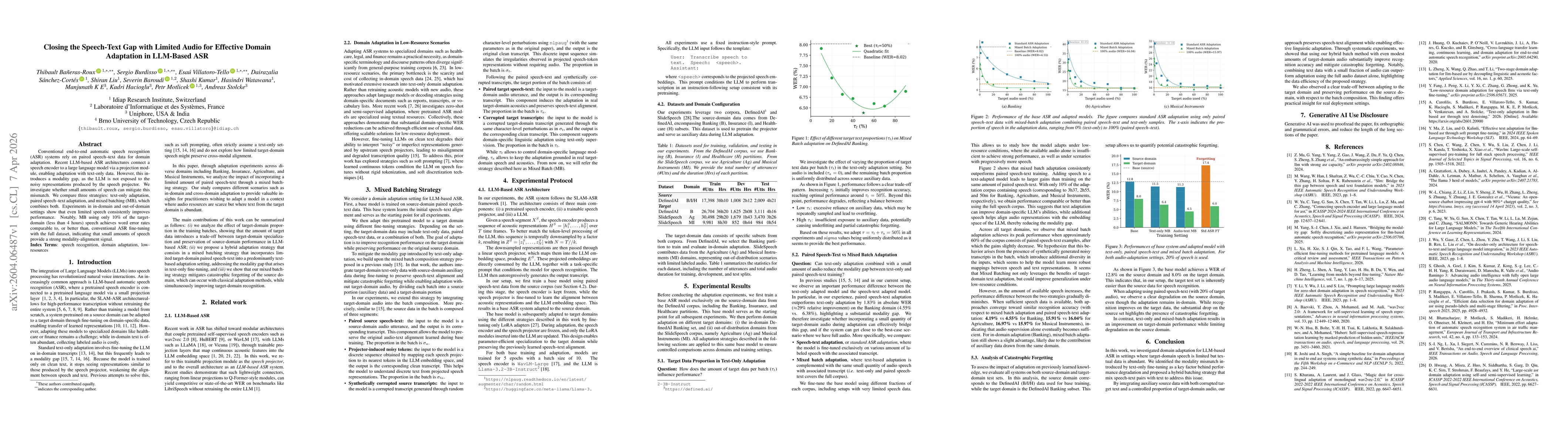 Thumbnail for Closing the Speech-Text Gap with Limited Audio for Effective Domain Adaptation in LLM-Based ASR