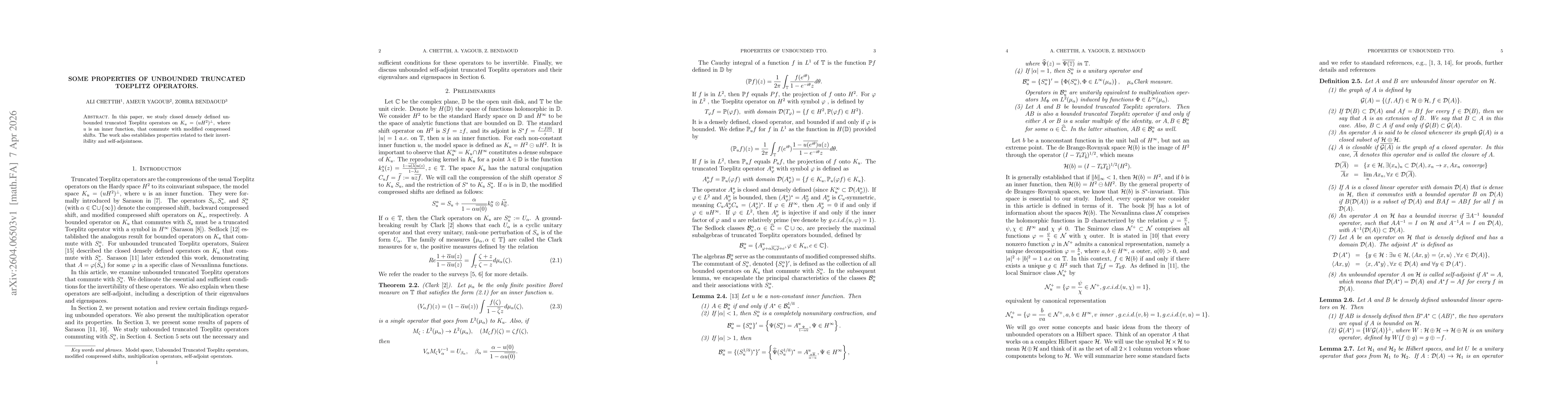 Thumbnail for Some properties of unbounded truncated Toeplitz operators