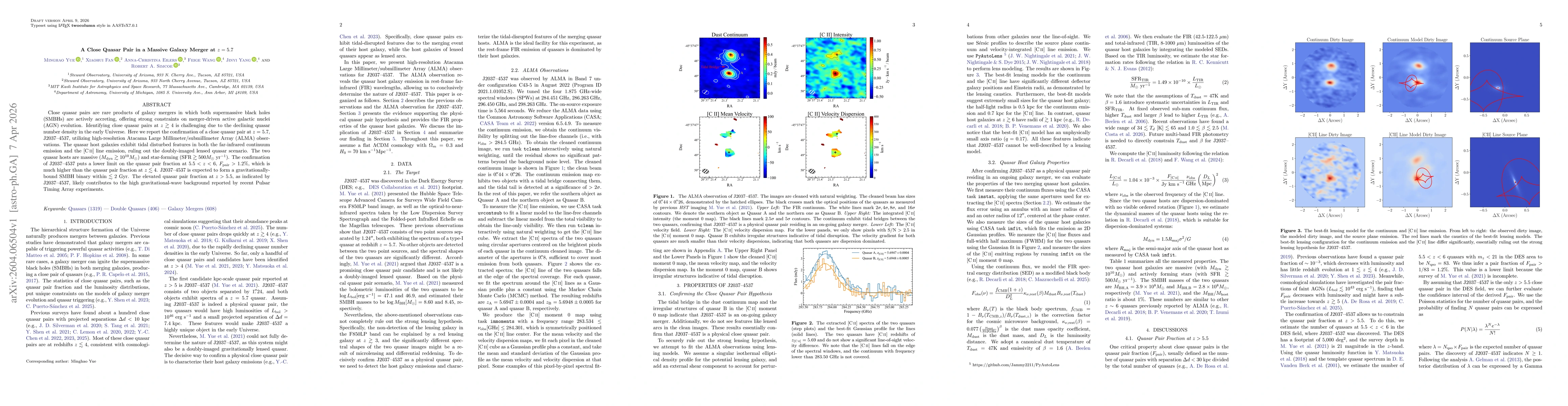Thumbnail for A Close Quasar Pair in a Massive Galaxy Merger at $z=5.7$