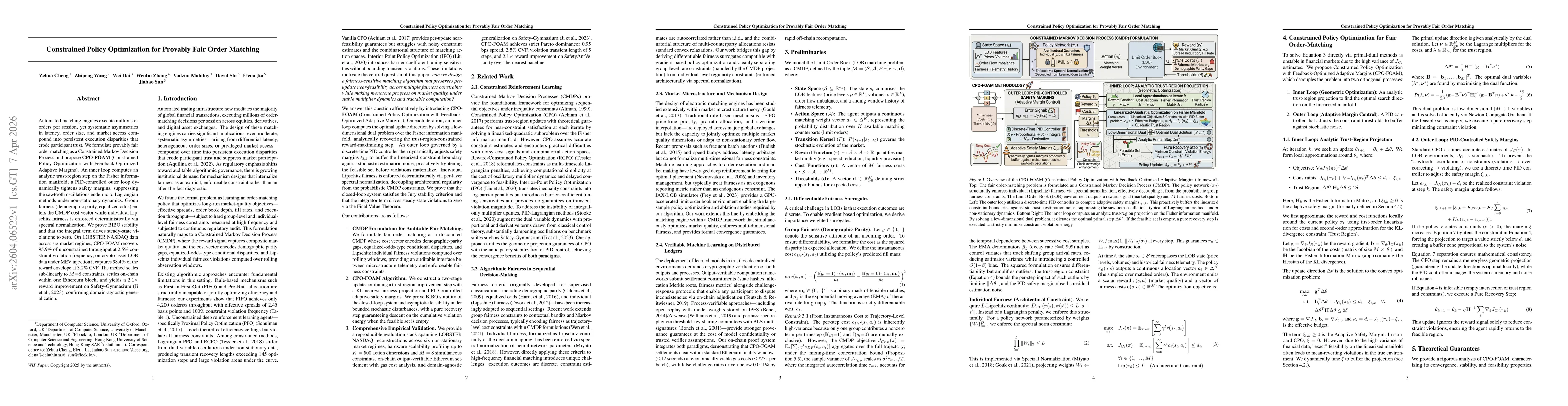 Thumbnail for Constrained Policy Optimization for Provably Fair Order Matching