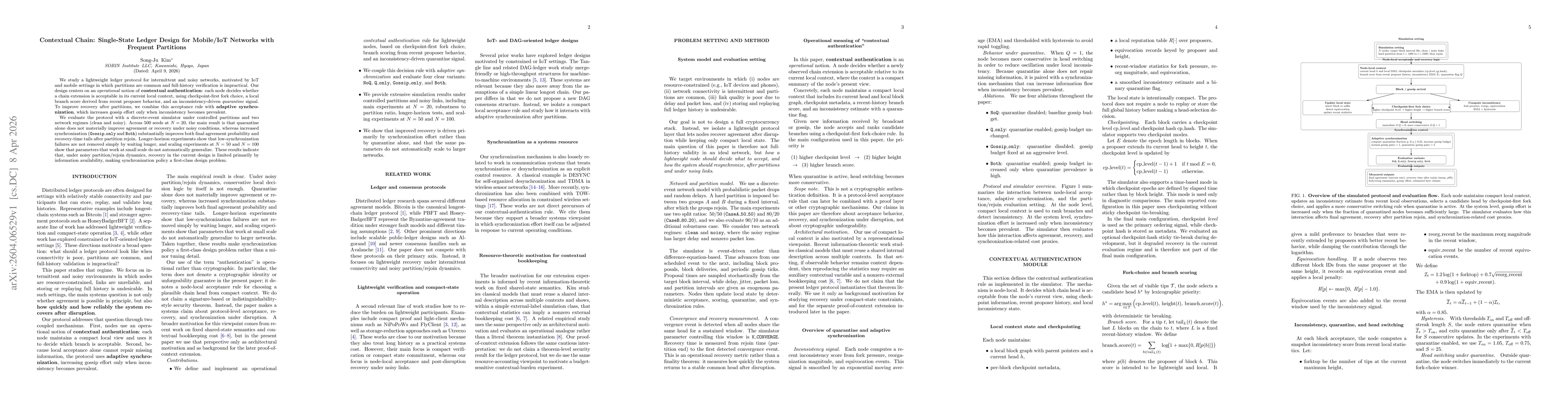 Thumbnail for Contextual Chain: Single-State Ledger Design for Mobile/IoT Networks with Frequent Partitions