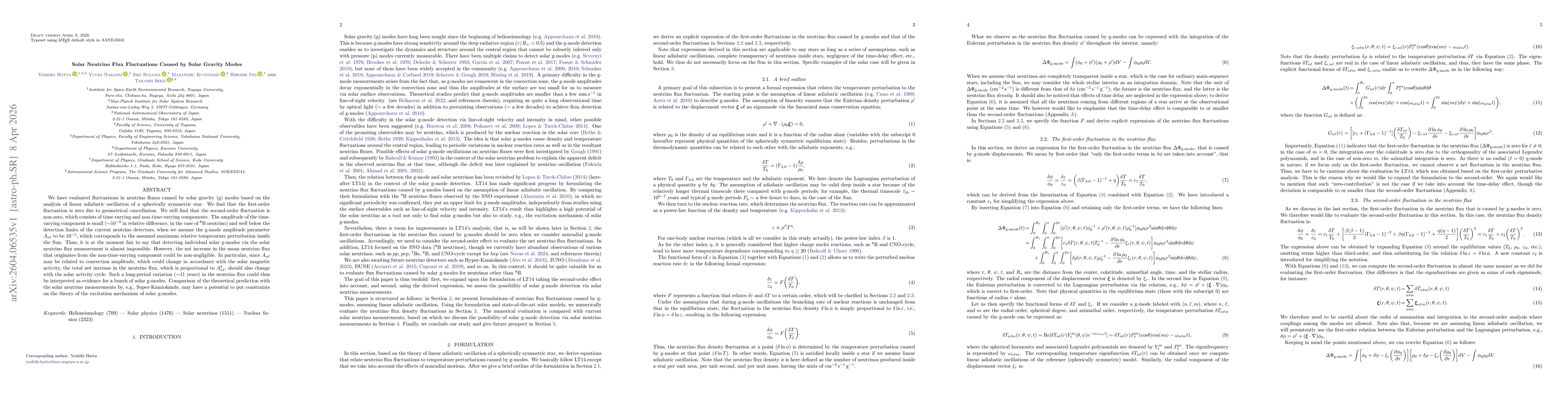 Thumbnail for Solar Neutrino Flux Fluctuations Caused by Solar Gravity Modes