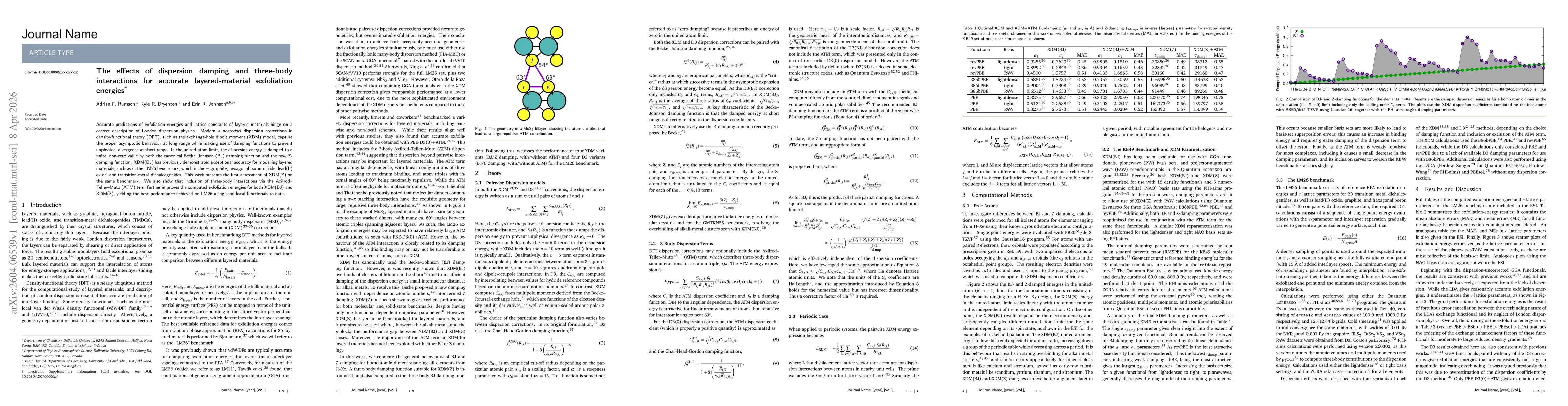 Thumbnail for The effects of dispersion damping and three-body interactions for accurate layered-material exfoliation energies