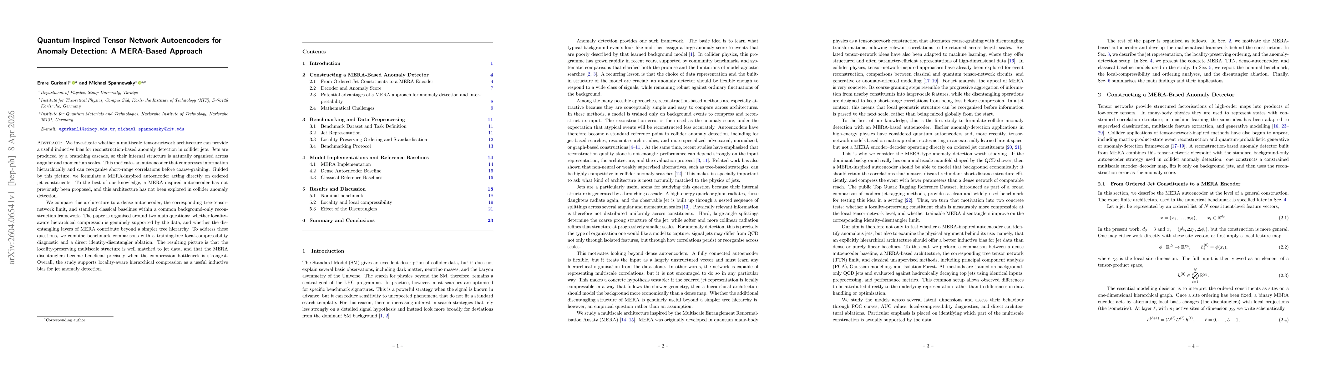 Thumbnail for Quantum-Inspired Tensor Network Autoencoders for Anomaly Detection: A MERA-Based Approach