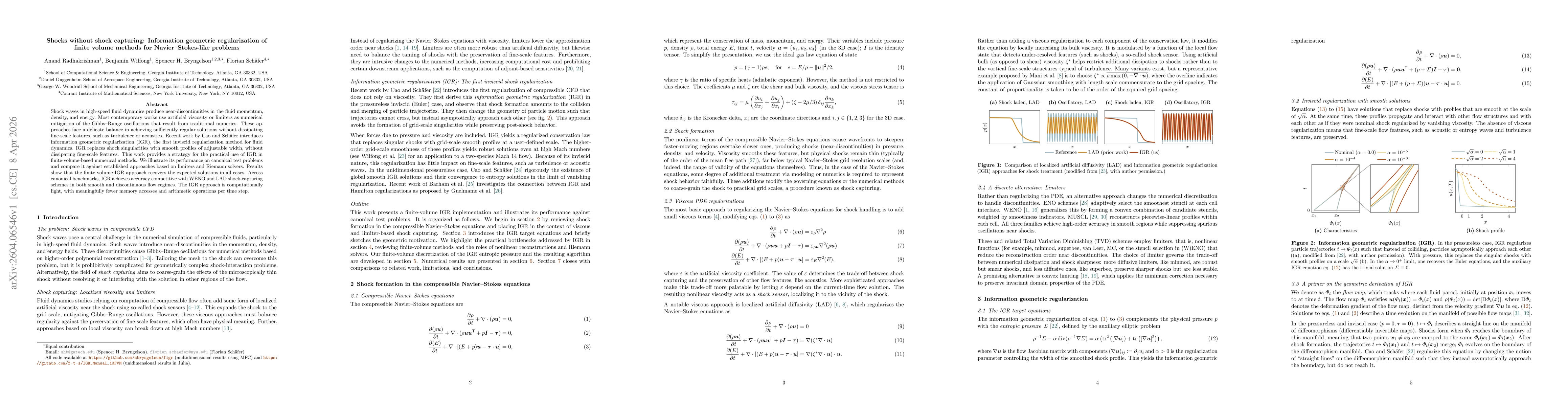 Thumbnail for Shocks without shock capturing: Information geometric regularization of finite volume methods for Navier--Stokes-like problems