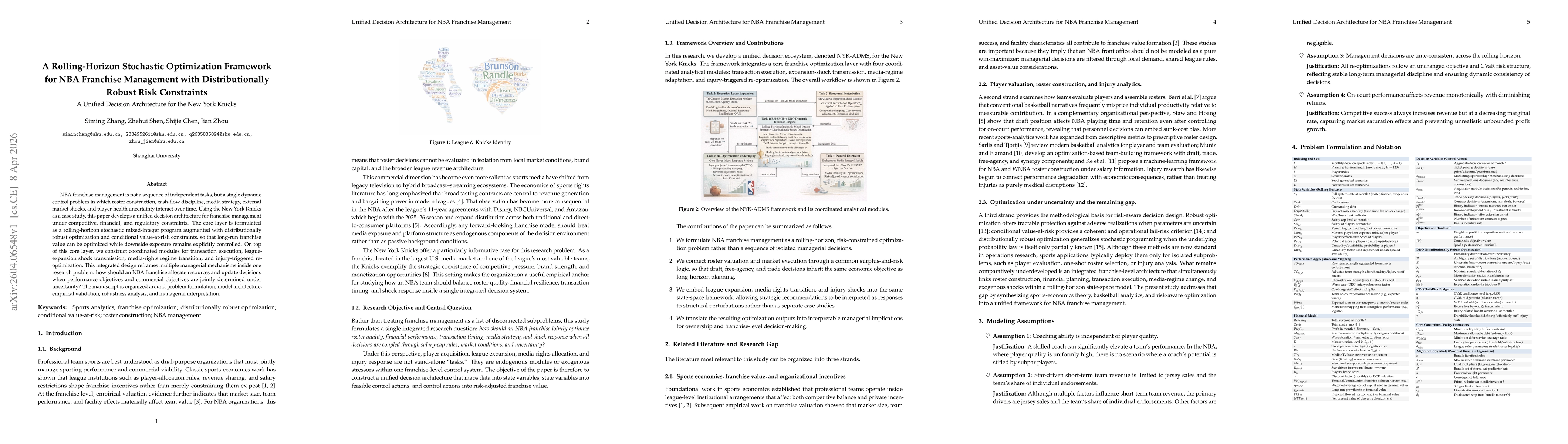 Thumbnail for A Rolling-Horizon Stochastic Optimization Framework for NBA Franchise Management with Distributionally Robust Risk Constraints