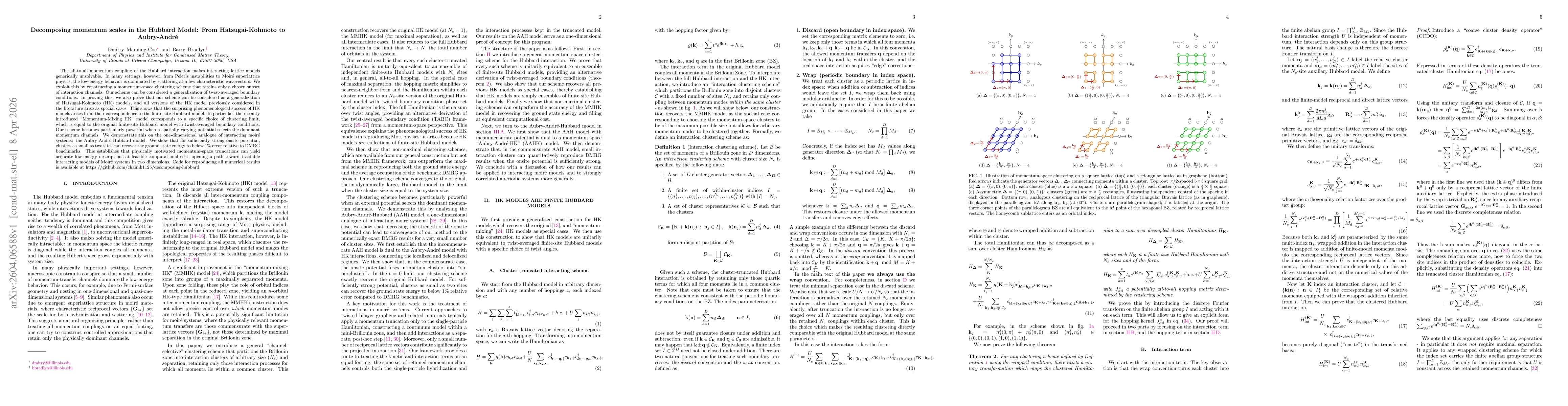 Thumbnail for Decomposing momentum scales in the Hubbard Model: From Hatsugai-Kohmoto to Aubry-André
