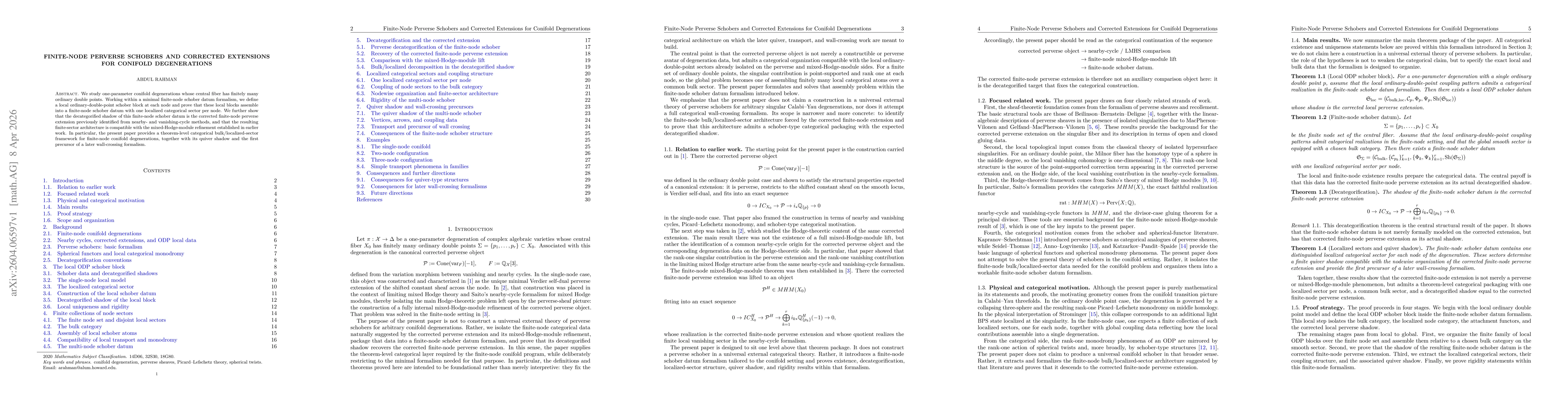 Thumbnail for Finite-Node Perverse Schobers and Corrected Extensions for Conifold Degenerations