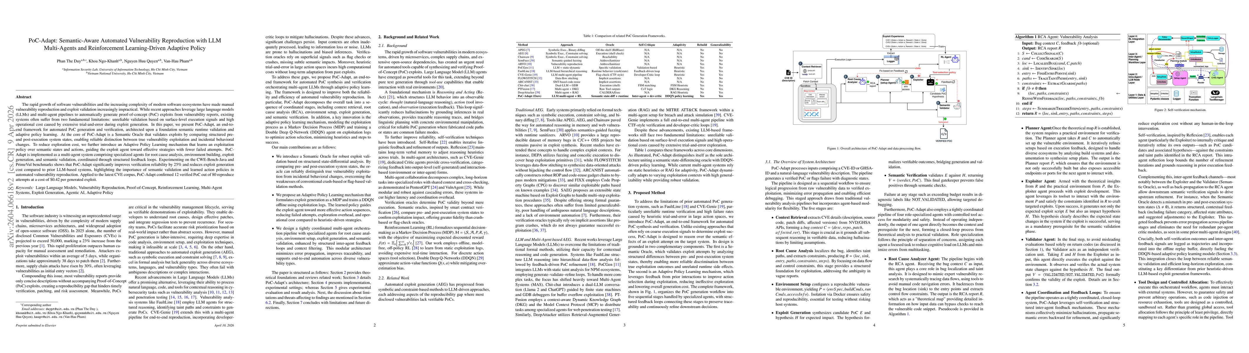 Thumbnail for PoC-Adapt: Semantic-Aware Automated Vulnerability Reproduction with LLM Multi-Agents and Reinforcement Learning-Driven Adaptive Policy