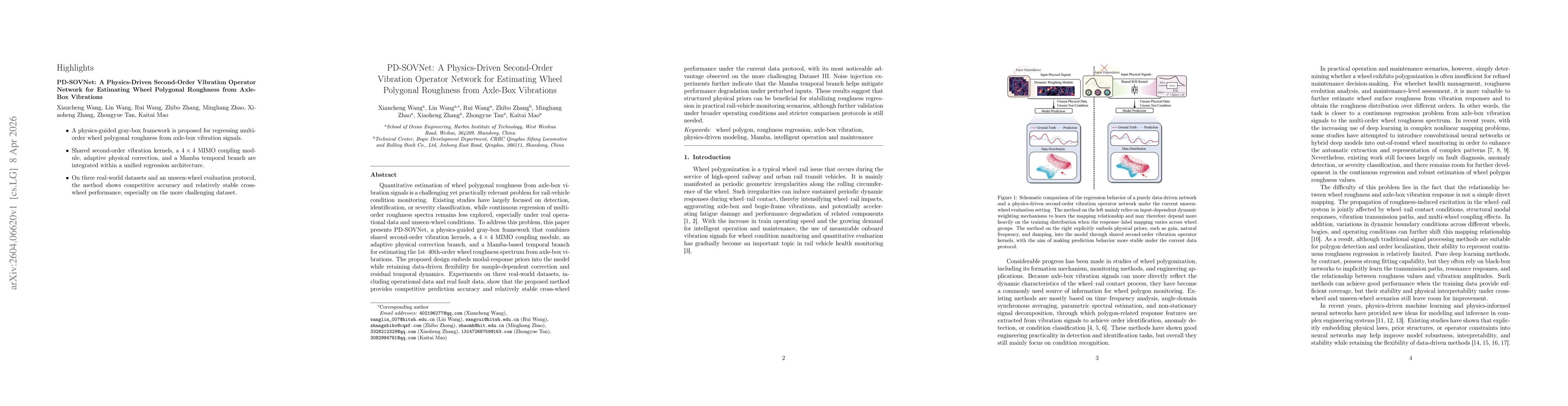 Thumbnail for PD-SOVNet: A Physics-Driven Second-Order Vibration Operator Network for Estimating Wheel Polygonal Roughness from Axle-Box Vibrations