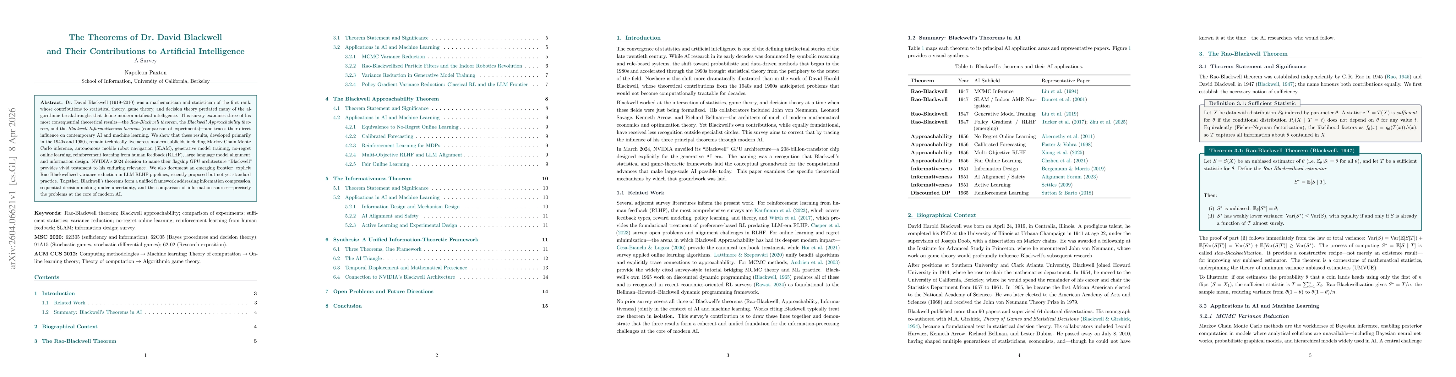 Thumbnail for The Theorems of Dr. David Blackwell and Their Contributions to Artificial Intelligence