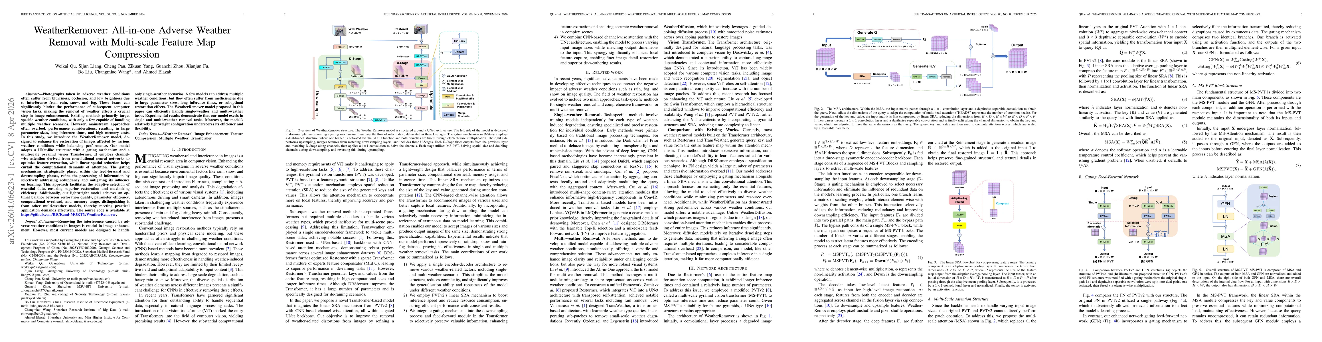 Thumbnail for WeatherRemover: All-in-one Adverse Weather Removal with Multi-scale Feature Map Compression