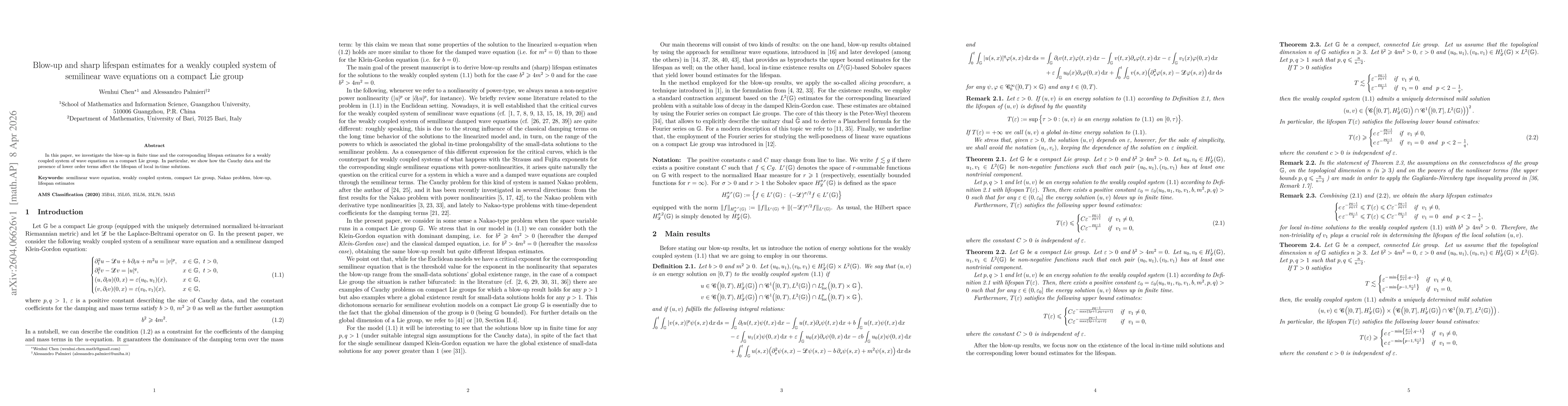 Thumbnail for Blow-up and sharp lifespan estimates for a weakly coupled system of semilinear wave equations on a compact Lie group
