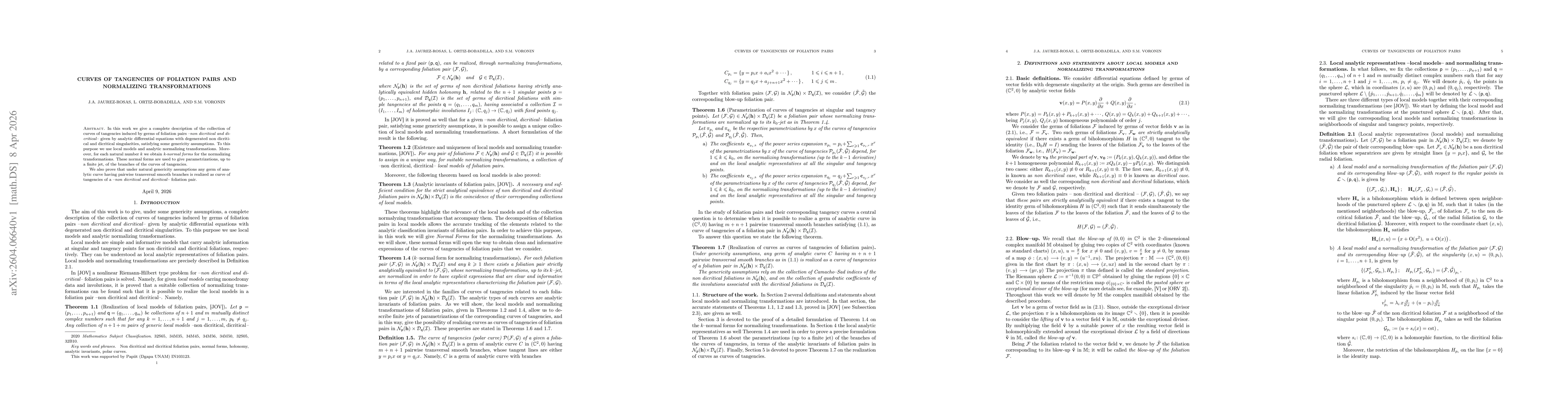 Thumbnail for Curves of tangencies of foliation pairs and normalizing transformations