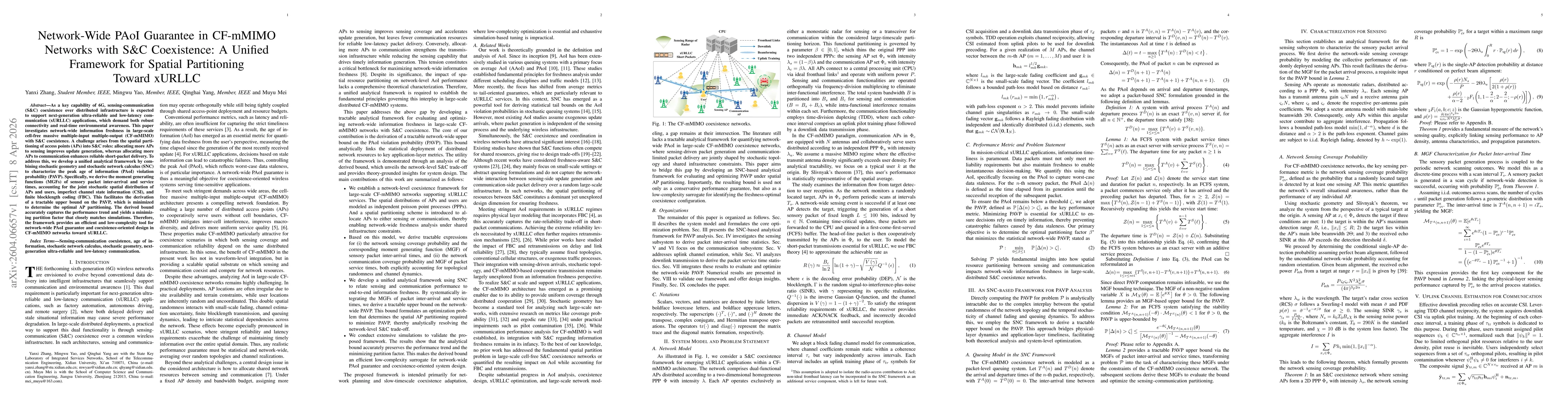 Thumbnail for Network-Wide PAoI Guarantee in CF-mMIMO Networks with S&C Coexistence: A Unified Framework for Spatial Partitioning Toward xURLLC
