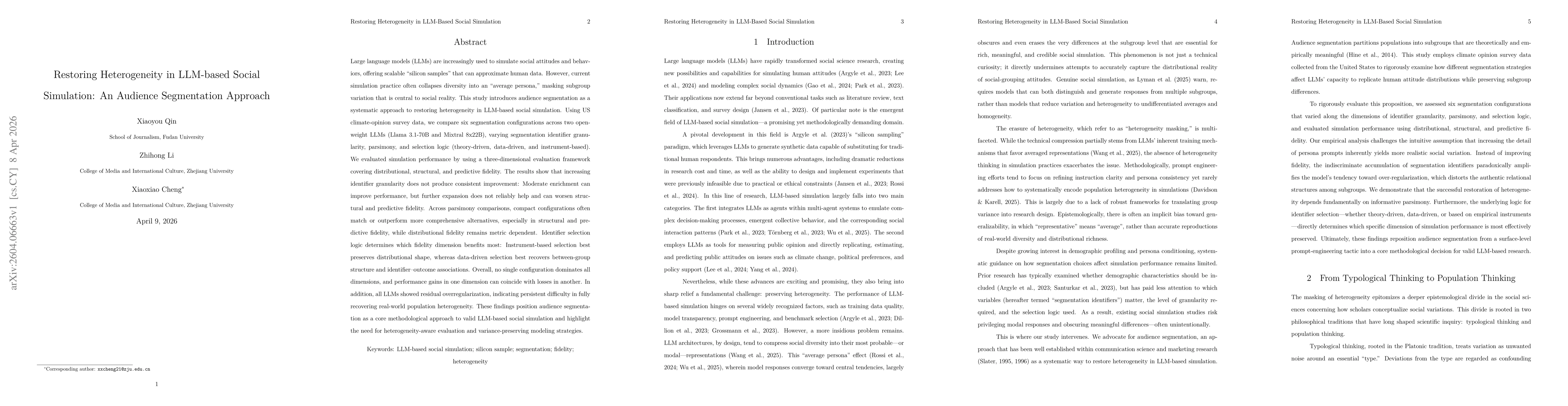 Thumbnail for Restoring Heterogeneity in LLM-based Social Simulation: An Audience Segmentation Approach