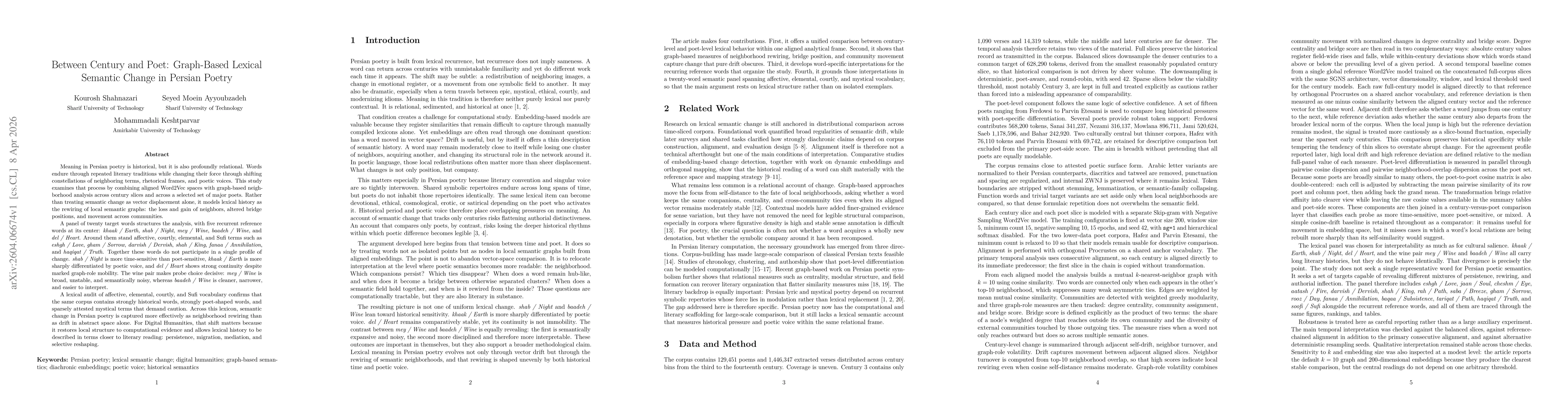 Thumbnail for Between Century and Poet: Graph-Based Lexical Semantic Change in Persian Poetry
