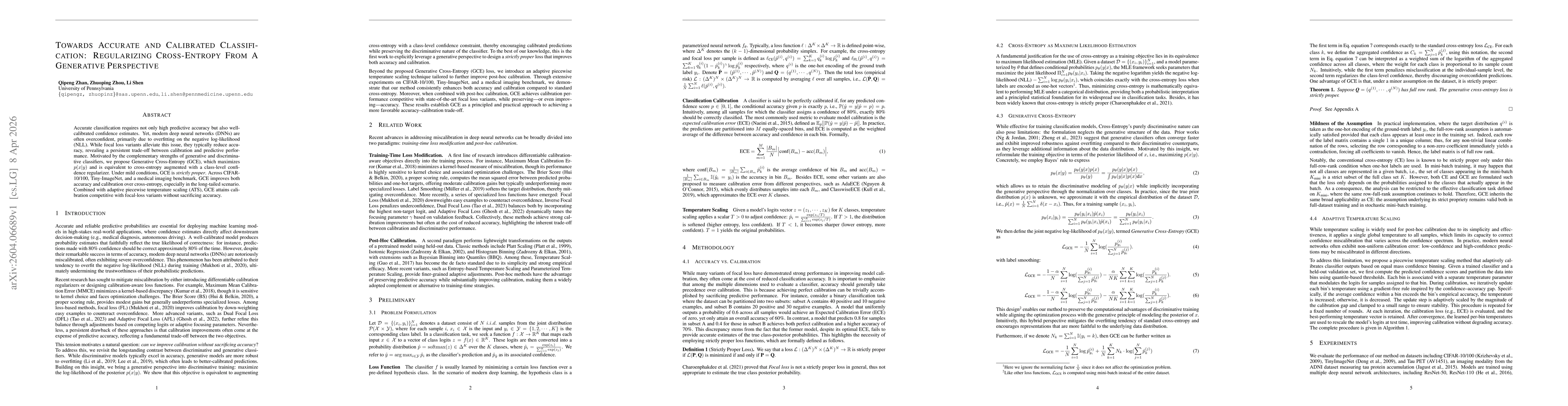Thumbnail for Towards Accurate and Calibrated Classification: Regularizing Cross-Entropy From A Generative Perspective