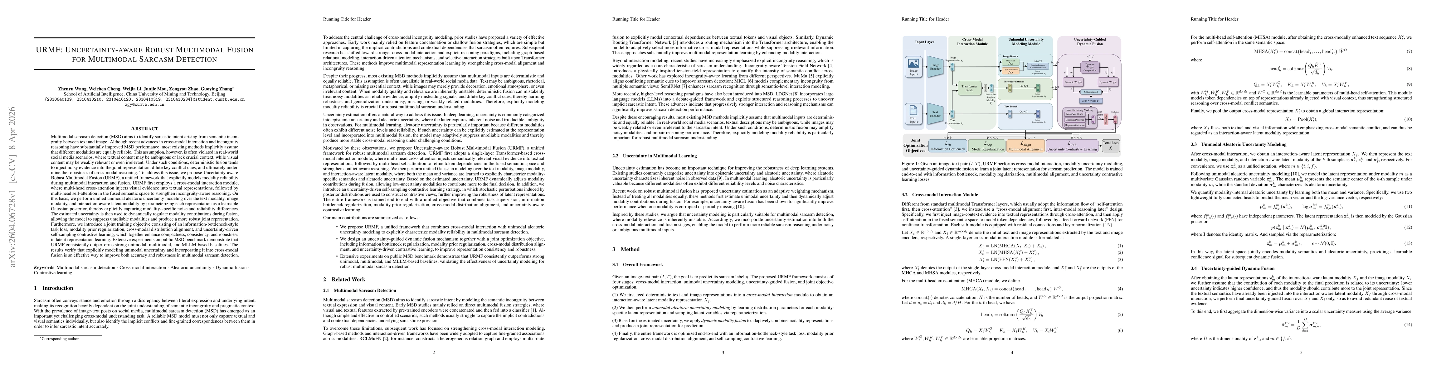 Thumbnail for URMF: Uncertainty-aware Robust Multimodal Fusion for Multimodal Sarcasm Detection