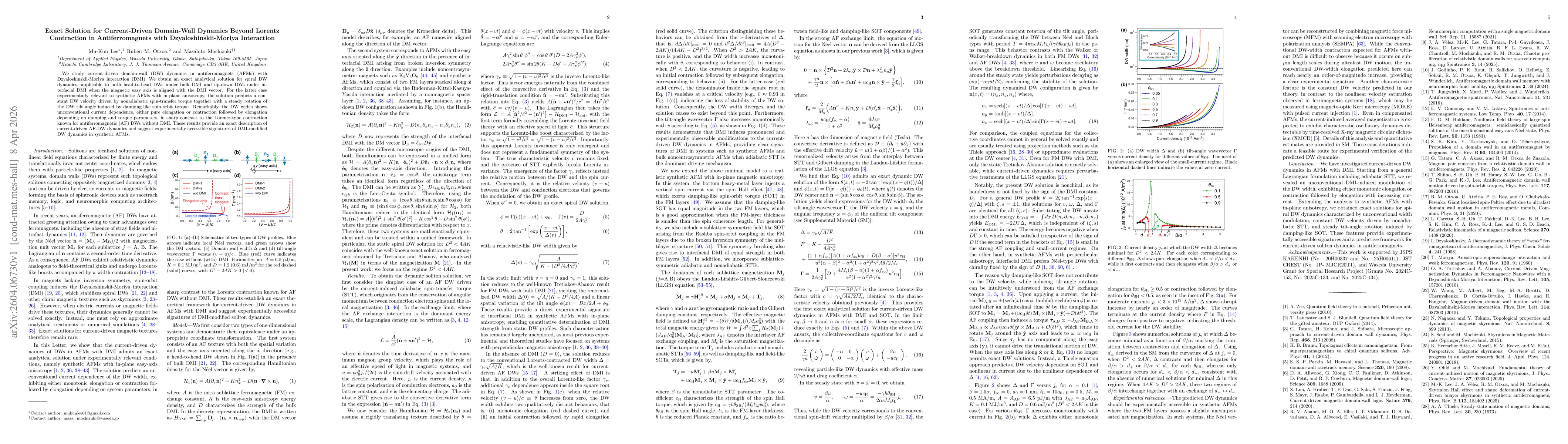 Thumbnail for Exact Solution for Current-Driven Domain-Wall Dynamics Beyond Lorentz Contraction in Antiferromagnets with Dzyaloshinskii-Moriya Interaction