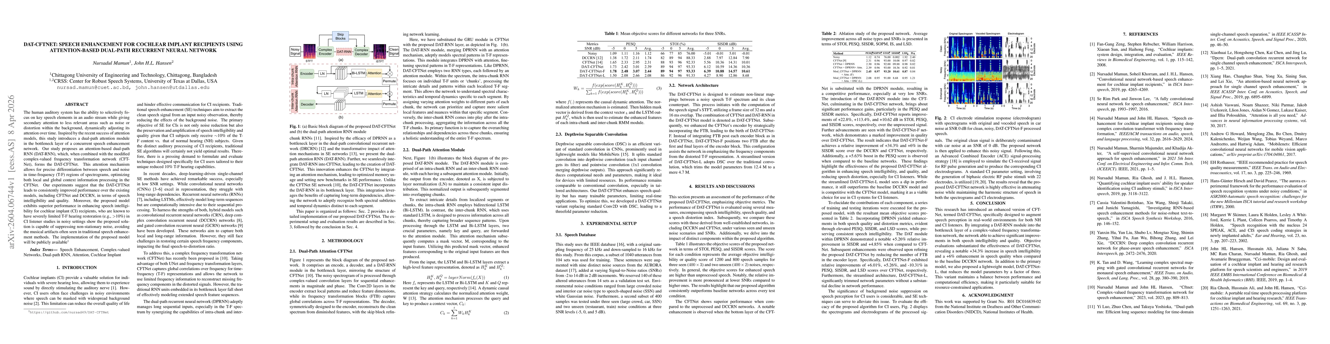 Thumbnail for DAT-CFTNet: Speech Enhancement for Cochlear Implant Recipients using Attention-based Dual-Path Recurrent Neural Network