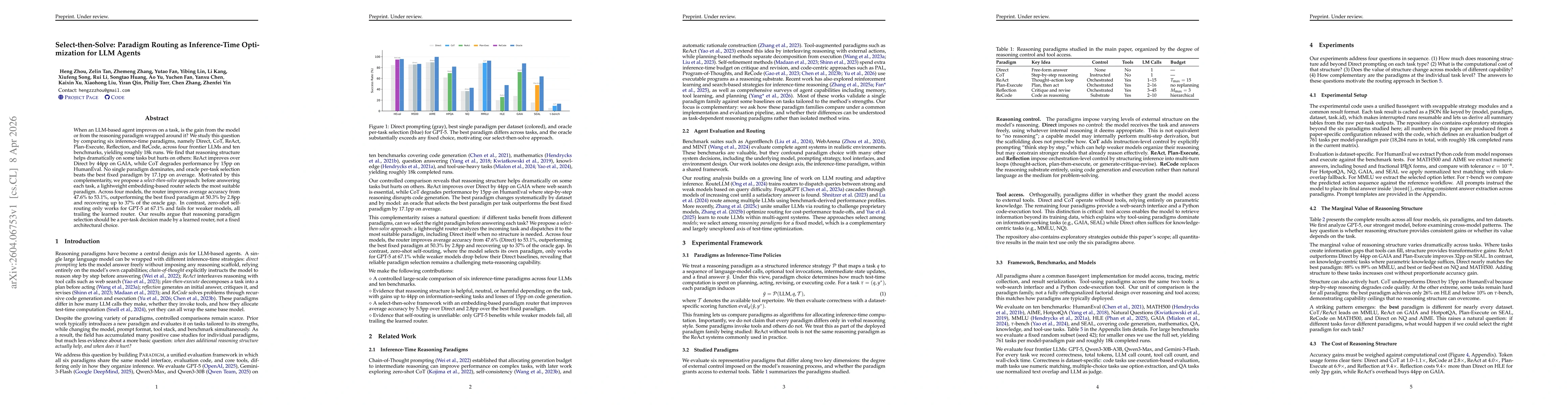 Thumbnail for Select-then-Solve: Paradigm Routing as Inference-Time Optimization for LLM Agents