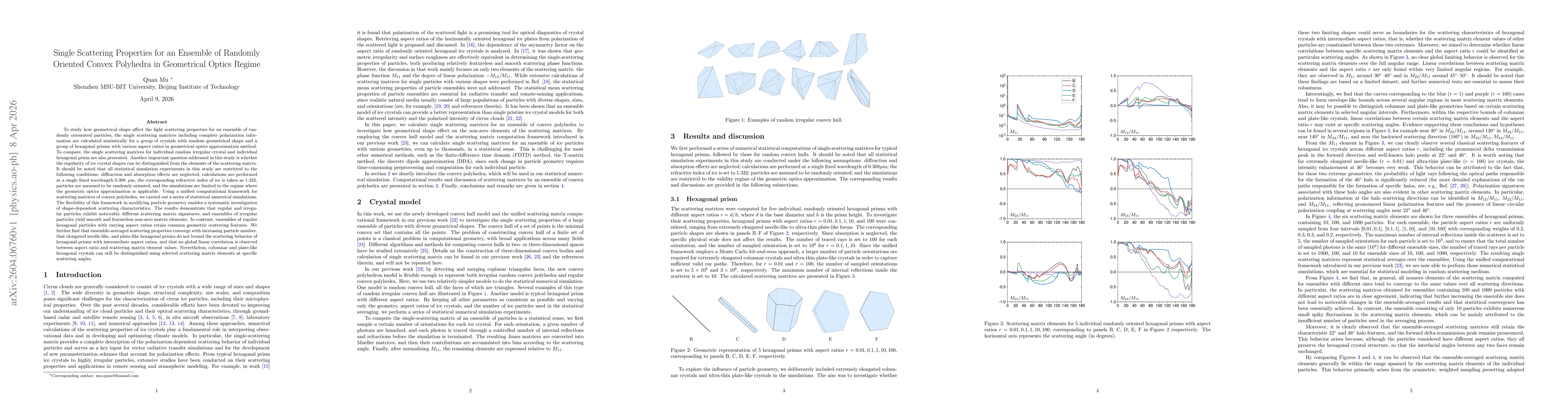 Thumbnail for Single Scattering Properties for an Ensemble of Randomly Oriented Convex Polyhedra in Geometrical Optics Regime