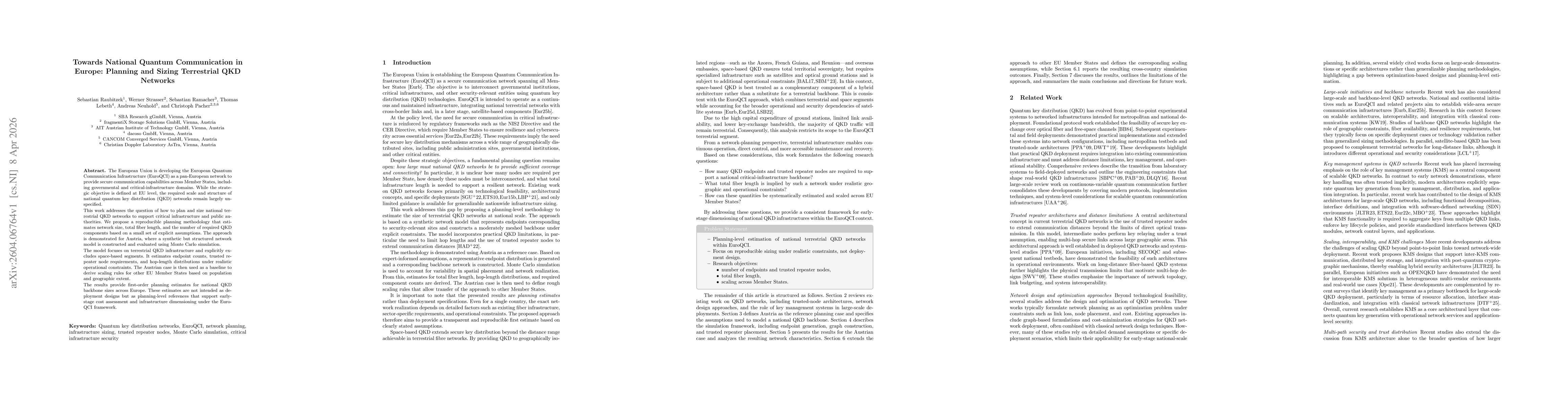 Thumbnail for Towards National Quantum Communication in Europe: Planning and Sizing Terrestrial QKD Networks