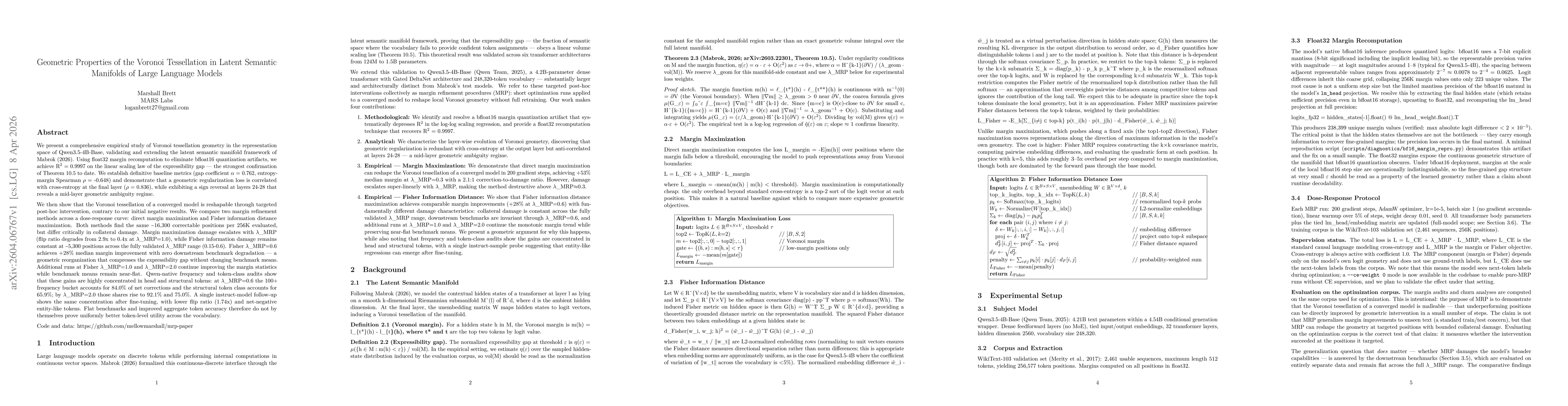 Thumbnail for Geometric Properties of the Voronoi Tessellation in Latent Semantic Manifolds of Large Language Models
