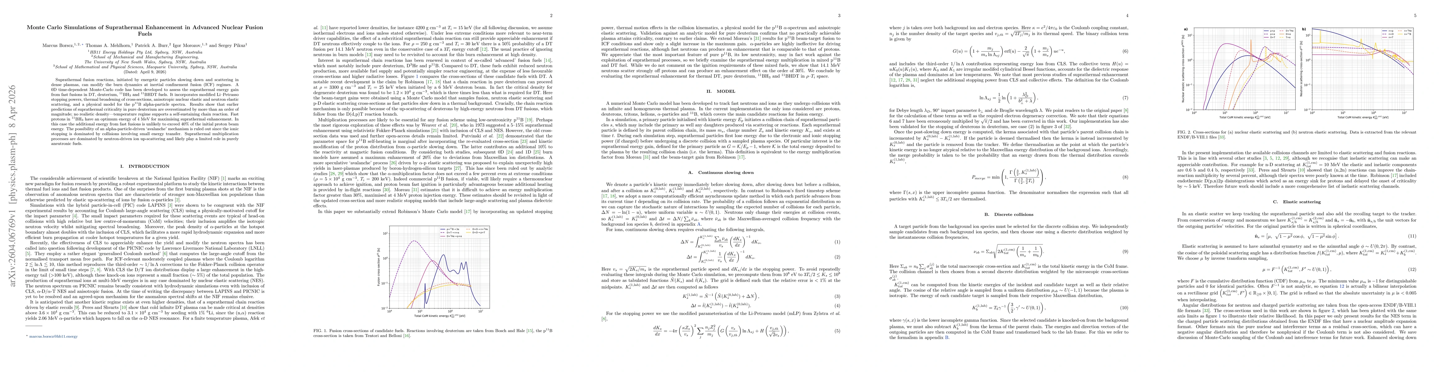 Thumbnail for Monte Carlo Simulations of Suprathermal Enhancement in Advanced Nuclear Fusion Fuels