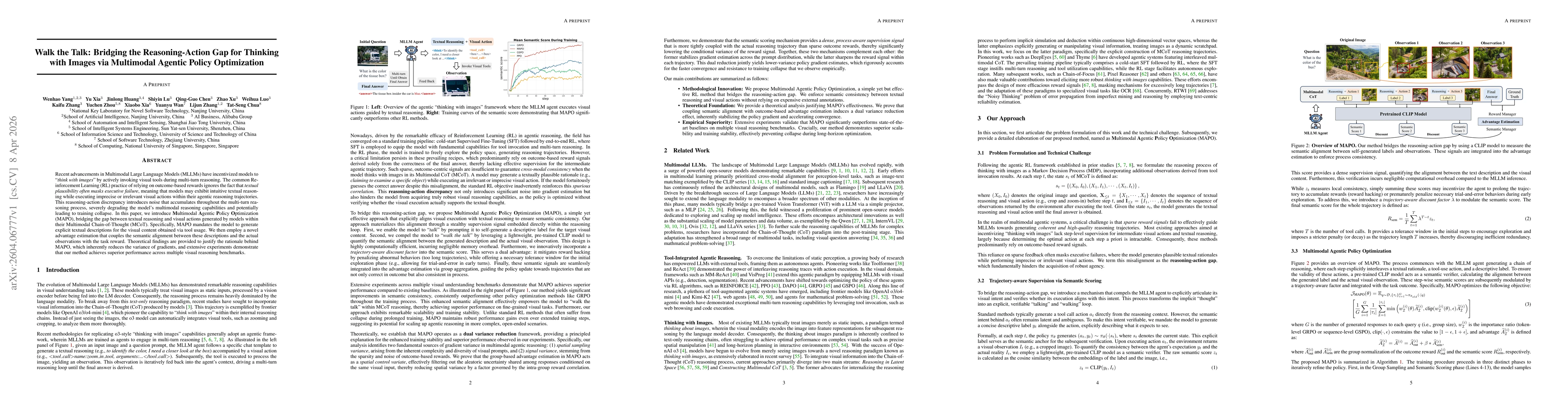Thumbnail for Walk the Talk: Bridging the Reasoning-Action Gap for Thinking with Images via Multimodal Agentic Policy Optimization