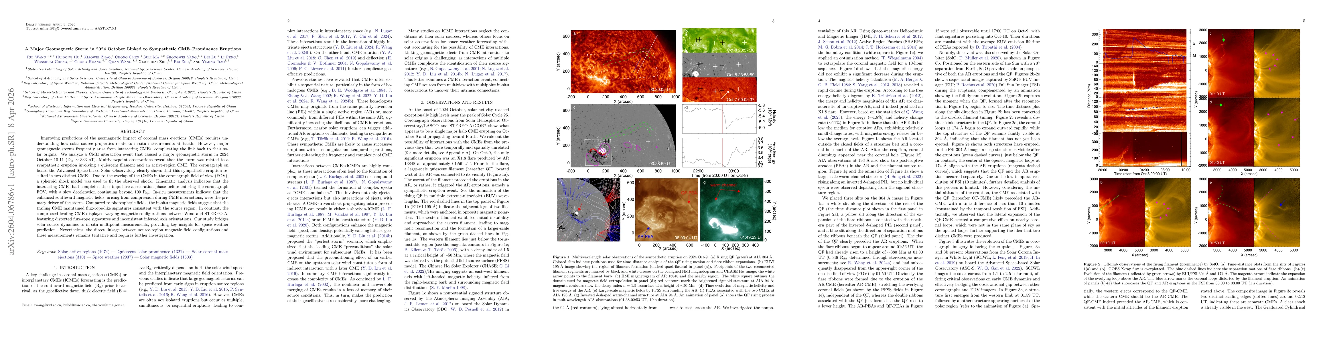 Thumbnail for A Major Geomagnetic Storm in 2024 October Linked to Sympathetic CME--Prominence Eruptions