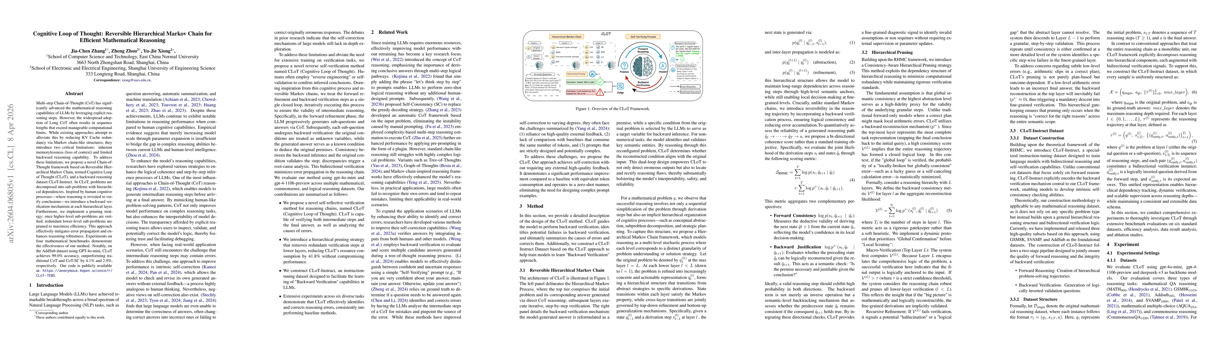 Thumbnail for Cognitive Loop of Thought: Reversible Hierarchical Markov Chain for Efficient Mathematical Reasoning