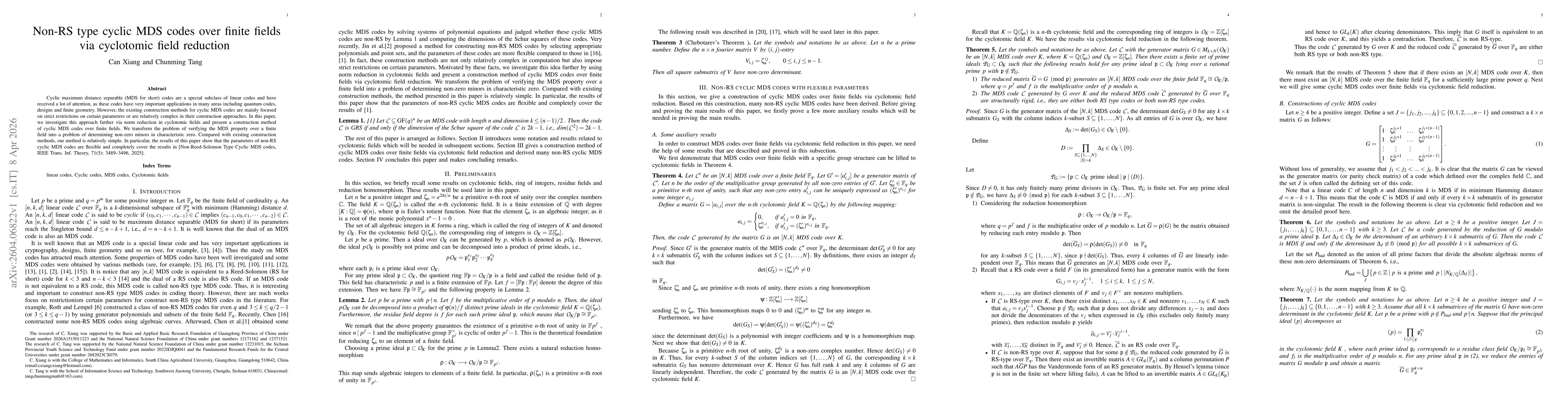 Thumbnail for Non-RS type cyclic MDS codes over finite fields via cyclotomic field reduction