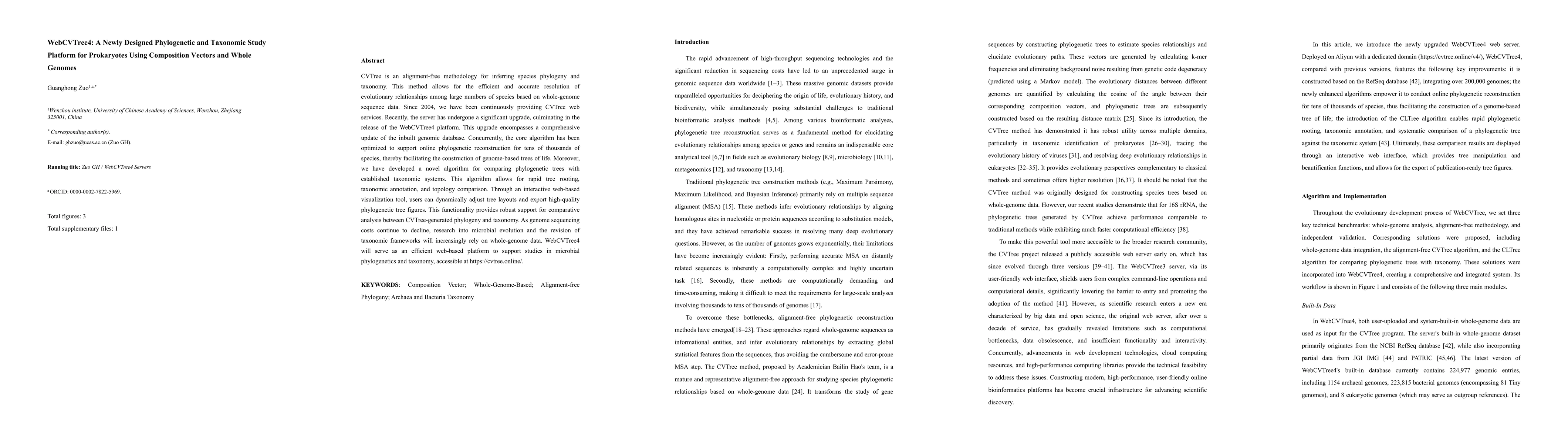 Thumbnail for WebCVTree4: A Newly Designed Phylogenetic and Taxonomic Study Platform for Prokaryotes Using Composition Vectors and Whole Genomes