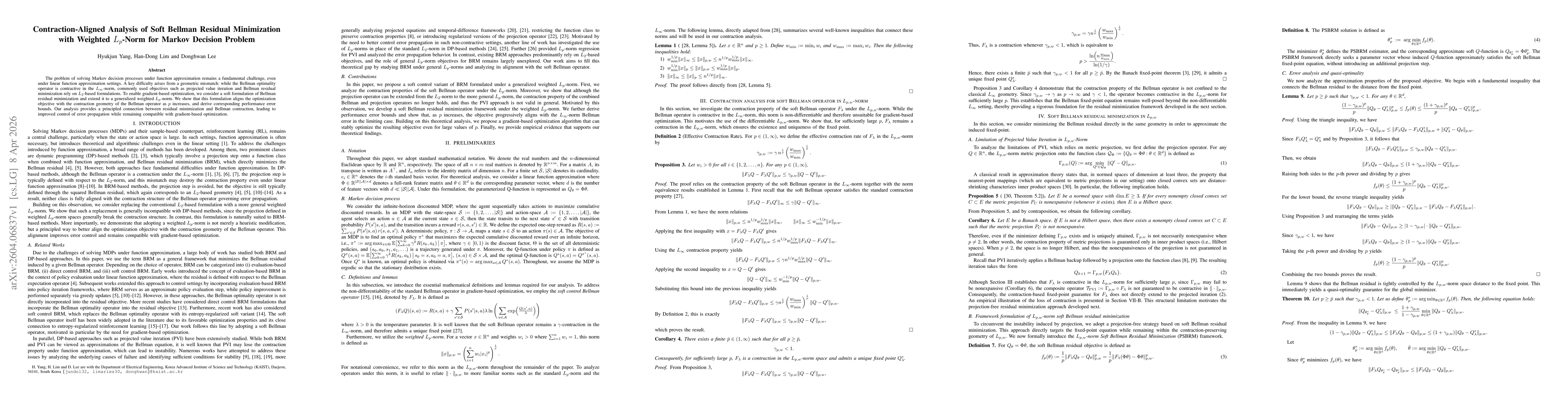 Thumbnail for Contraction-Aligned Analysis of Soft Bellman Residual Minimization with Weighted Lp-Norm for Markov Decision Problem