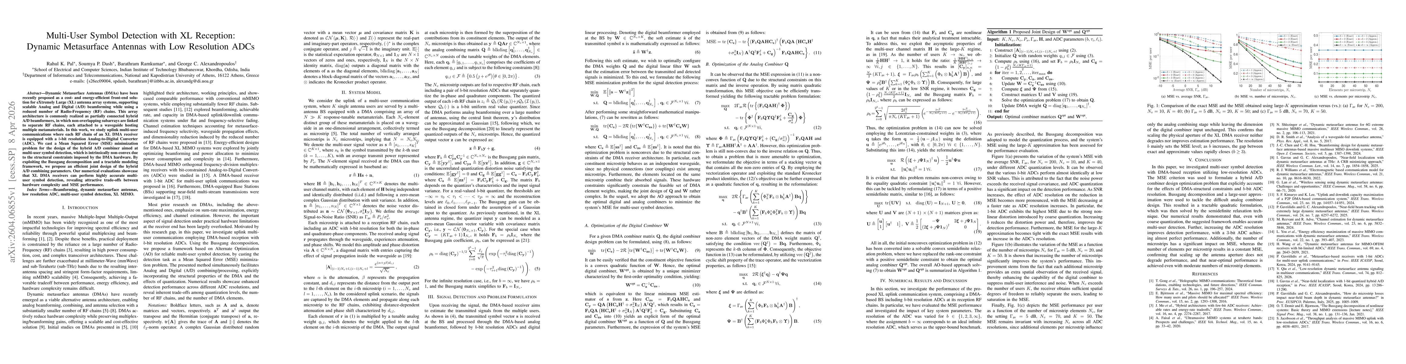 Thumbnail for Multi-User Symbol Detection with XL Reception: Dynamic Metasurface Antennas with Low Resolution ADCs