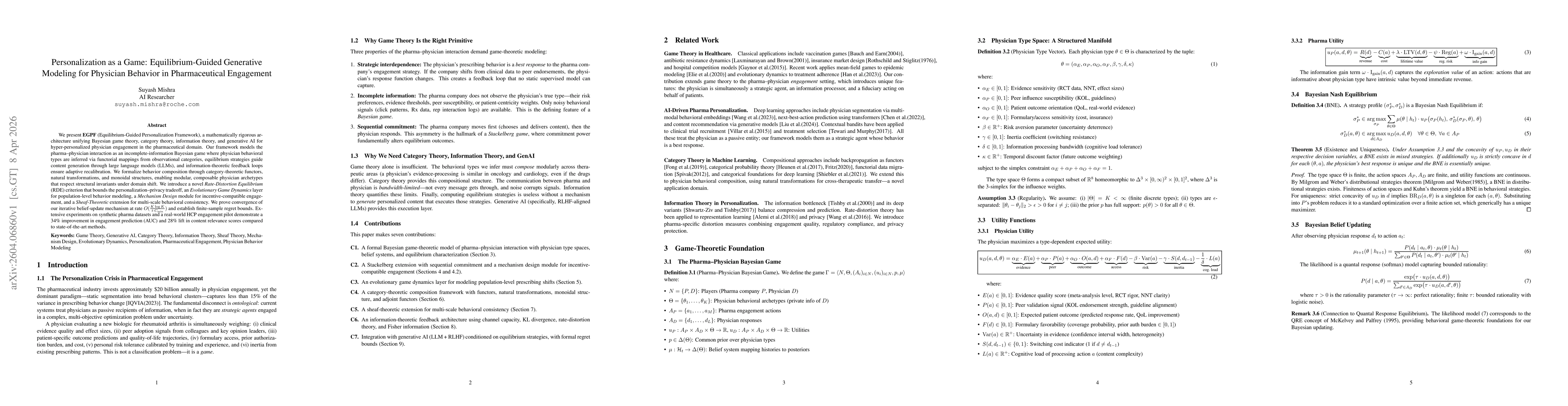 Thumbnail for Personalization as a Game: Equilibrium-Guided Generative Modeling for Physician Behavior in Pharmaceutical Engagement
