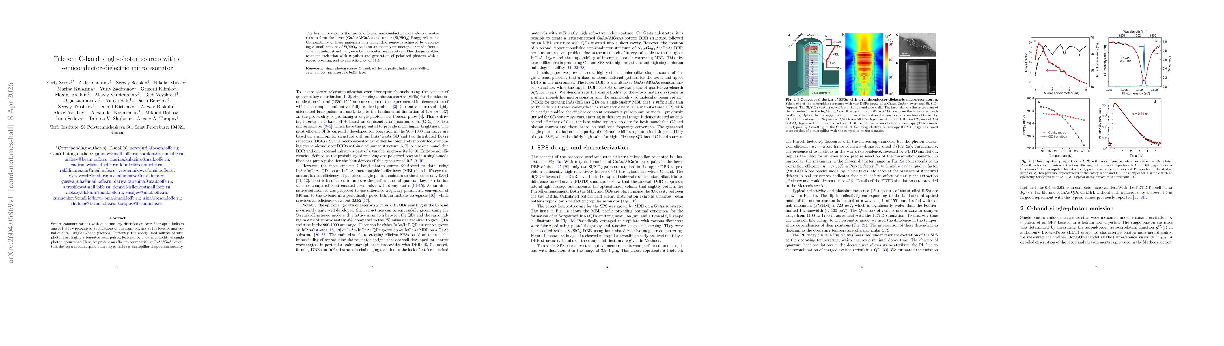 Thumbnail for Telecom C-band single-photon sources with a semiconductor-dielectric microresonator