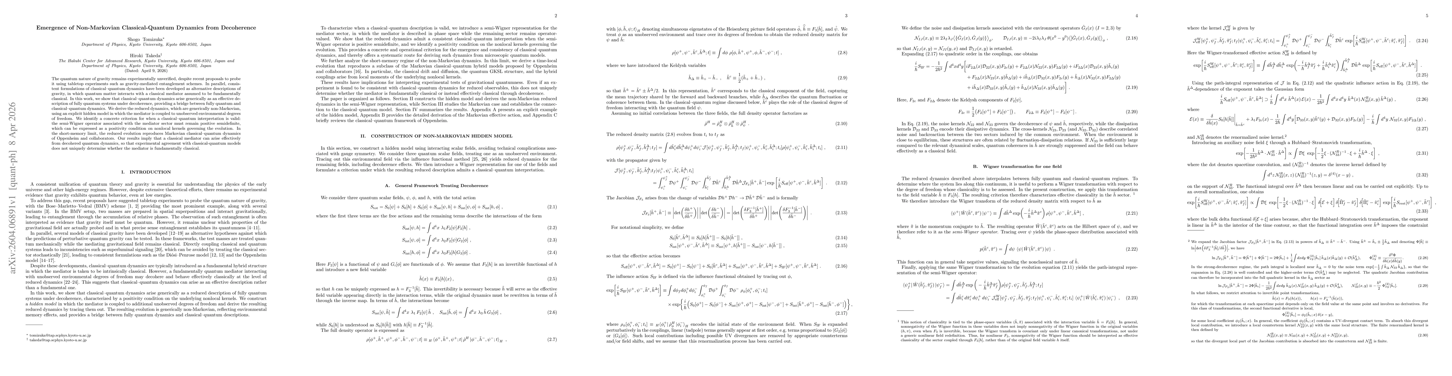 Thumbnail for Emergence of Non-Markovian Classical-Quantum Dynamics from Decoherence