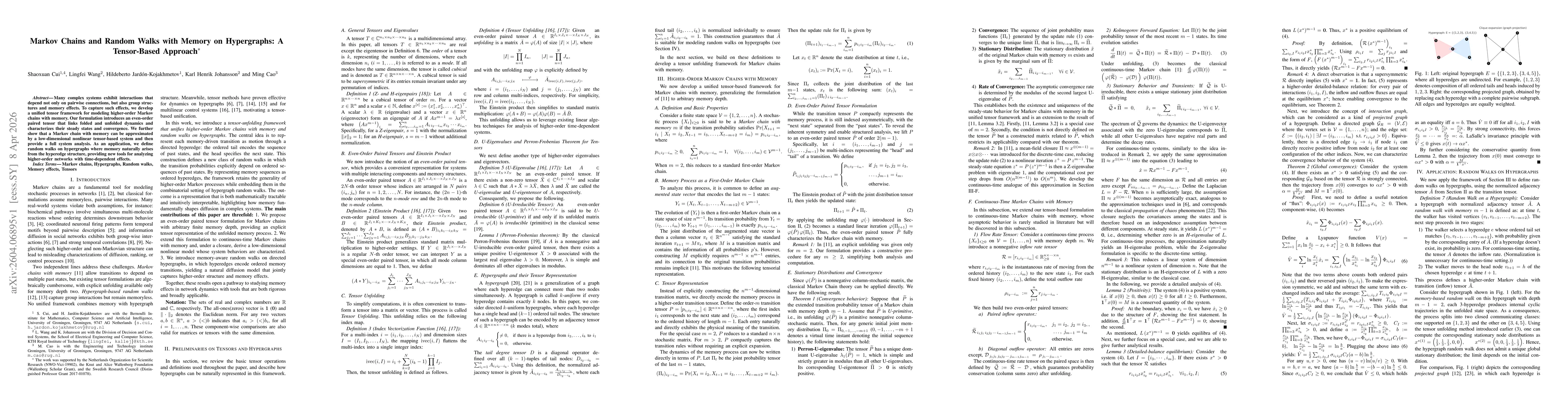 Thumbnail for Markov Chains and Random Walks with Memory on Hypergraphs: A Tensor-Based Approach