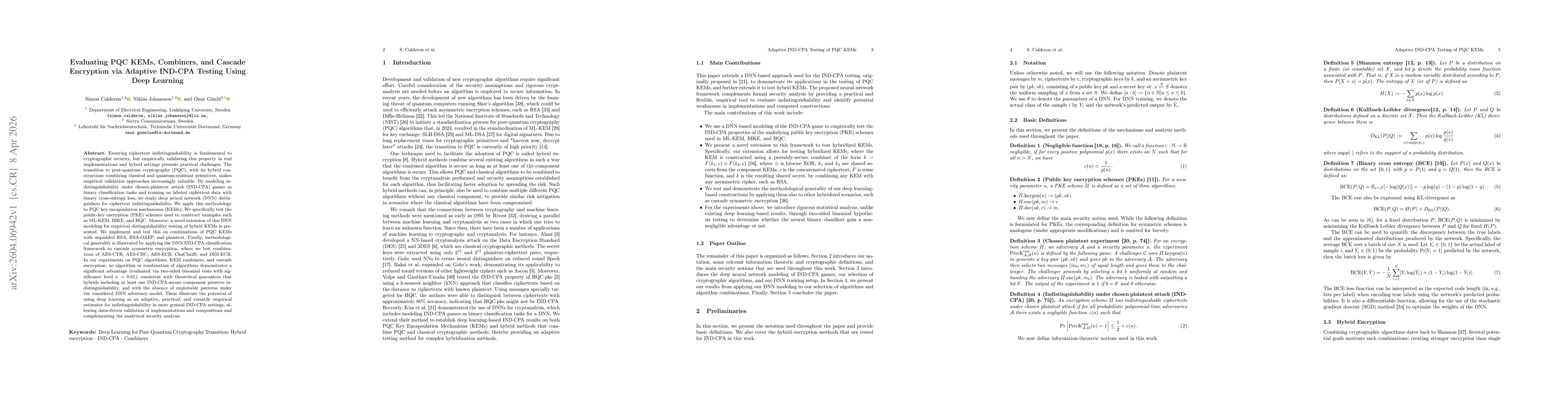 Thumbnail for Evaluating PQC KEMs, Combiners, and Cascade Encryption via Adaptive IND-CPA Testing Using Deep Learning