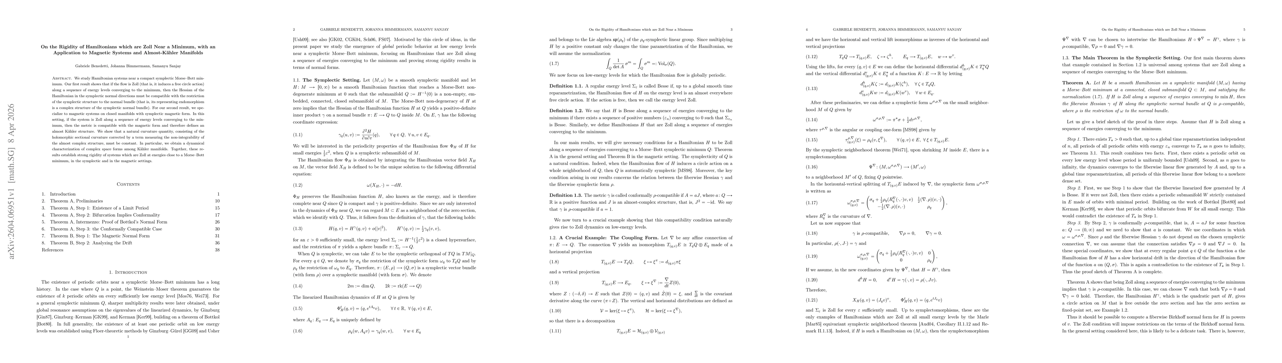 Thumbnail for On the Rigidity of Hamiltonians which are Zoll Near a Minimum, with an Application to Magnetic Systems and Almost-Kähler Manifolds