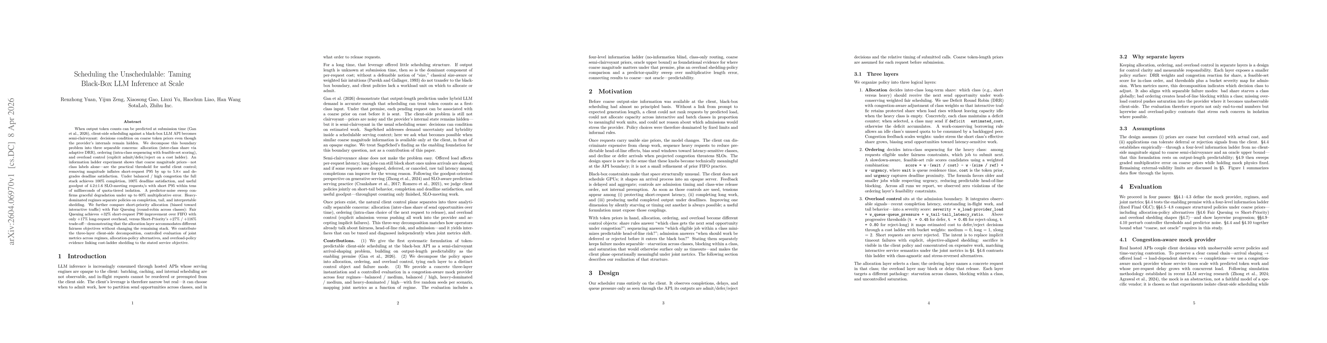Thumbnail for Scheduling the Unschedulable: Taming Black-Box LLM Inference at Scale