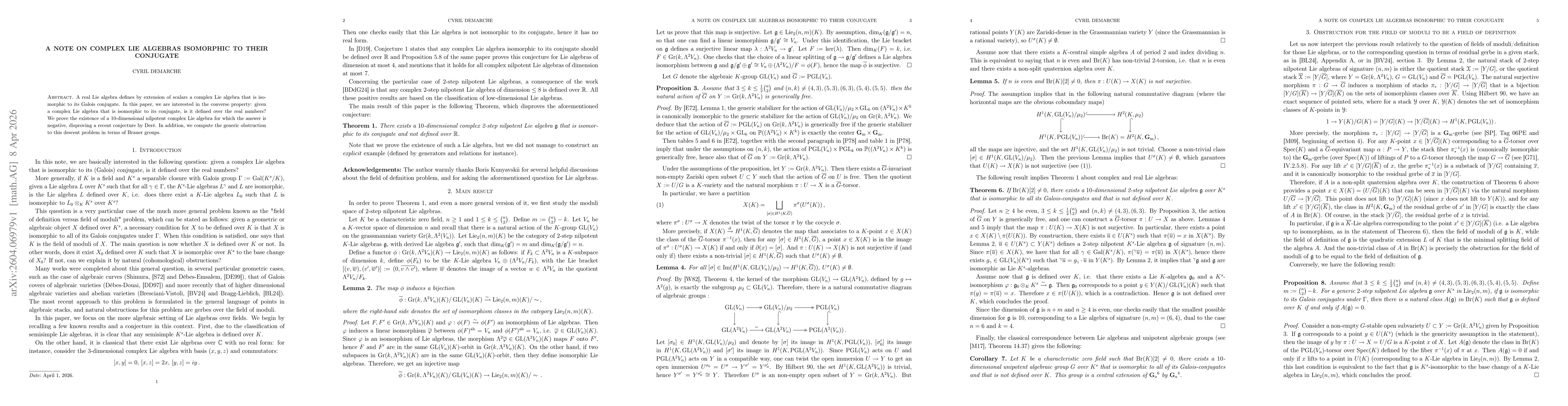 Thumbnail for A note on complex Lie Algebras isomorphic to their conjugate