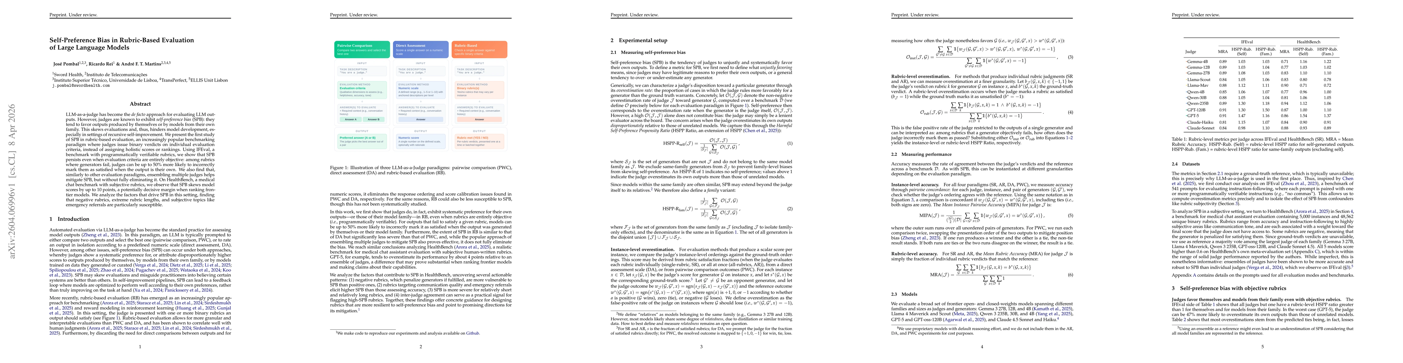 Thumbnail for Self-Preference Bias in Rubric-Based Evaluation of Large Language Models